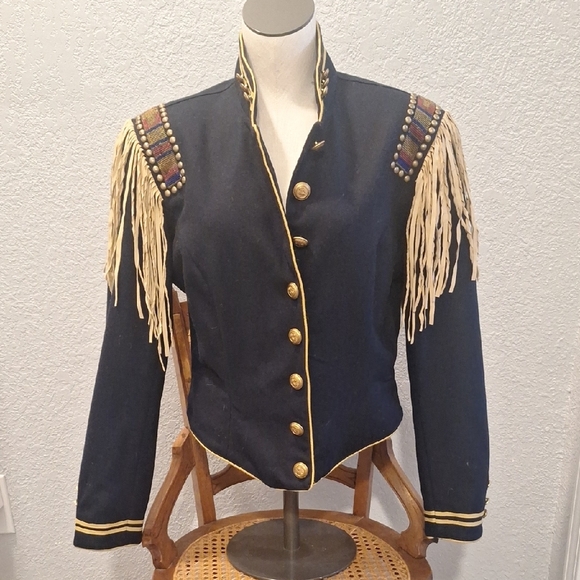 Navy Blue Military-Style Jacket with Gold Accents - Picture 1 of 7